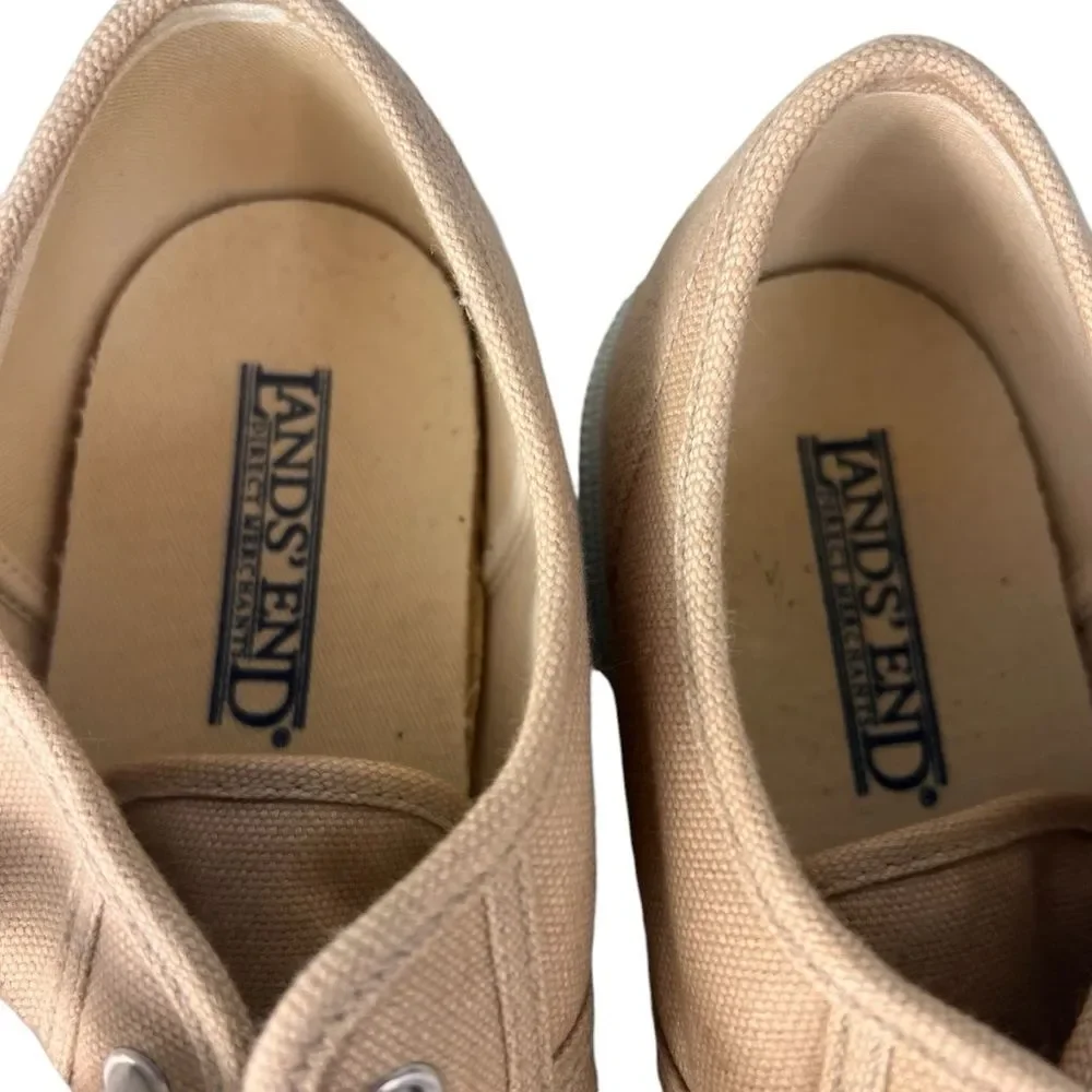 Lands End Tan Canvas Sneakers Women's 9.5 B Style 42532 Lace Up Classic Summer